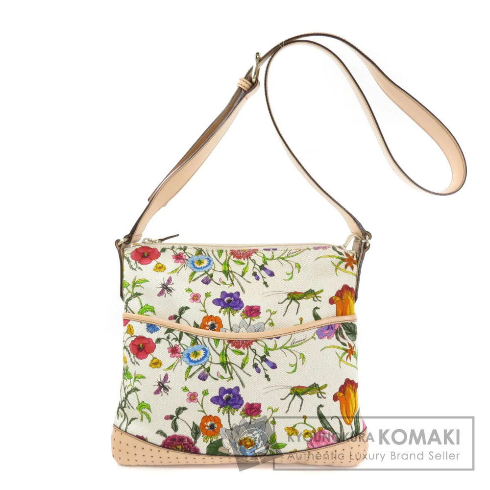 Gucci Flora Flower Shoulder Bag Canvas Leather